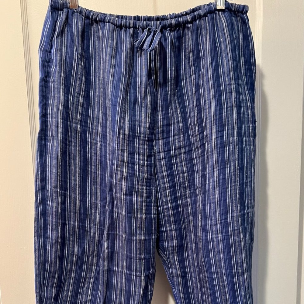 Linen Blue and White striped casual pants